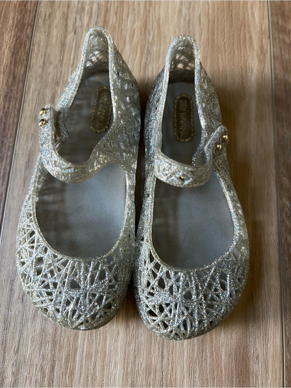Mini Melissa Campana Zig Zag Gold Glitter Jelly Mary Jane Girls Sandals